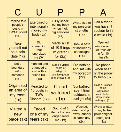April Self Care Bingo ♡ @teawithadri Bingo Card