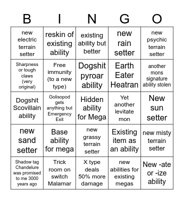 Legends ZA Mega Abilities Bingo Card