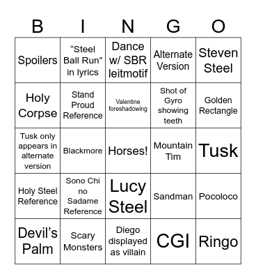 Steel Ball Run Opening Bingo Card