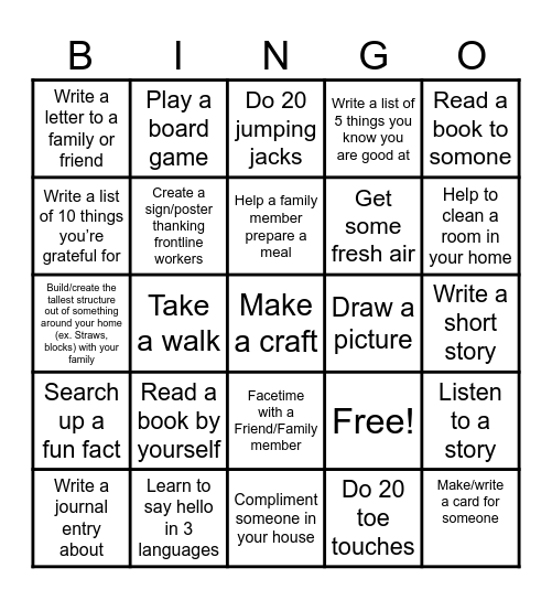 Long Weekend Bingo Challenge Bingo Card