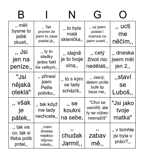 Bingo manželství Bingo Card