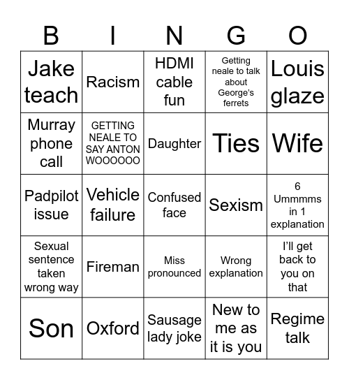 Neale Bingo v2 Bingo Card