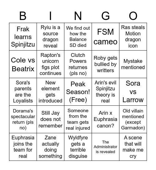 Dragons Rising S4 Bingo Card
