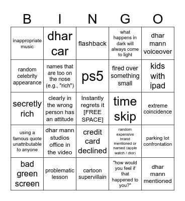 Dhar Mann Bingo v2 Bingo Card