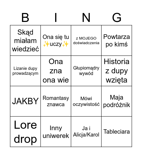 M*ja bingo Card