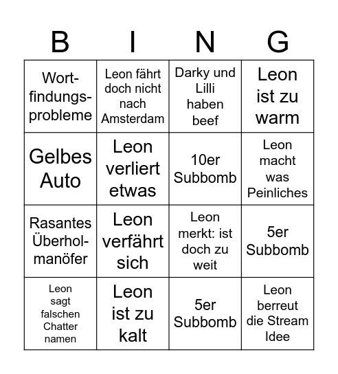 Die große ohne Plan Tour Bingo Card