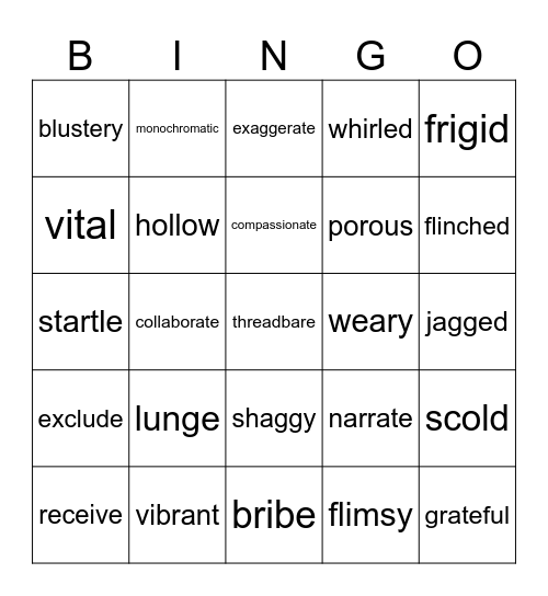 Adjective or Action Verb? Bingo Card