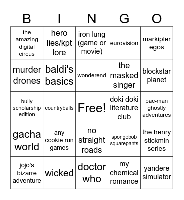 bbnolarping 🥀 Bingo Card