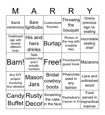 Wedding Bingo Card