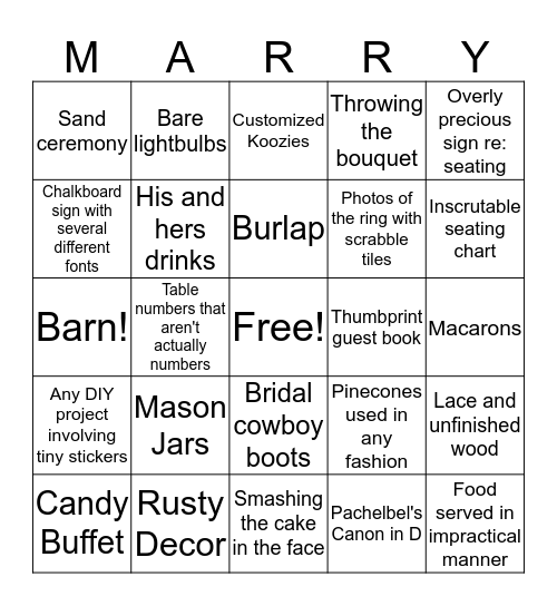 Wedding Bingo Card