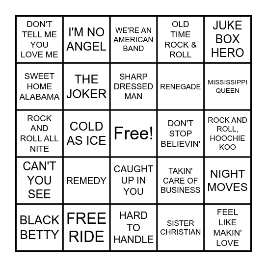 BLUE COLLAR ROCK Bingo Card