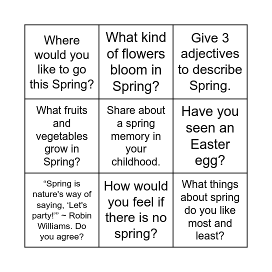 LET'S TALK ABOUT SPRING Bingo Card