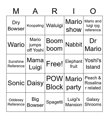 Mario Galaxy Movie Bingo Card