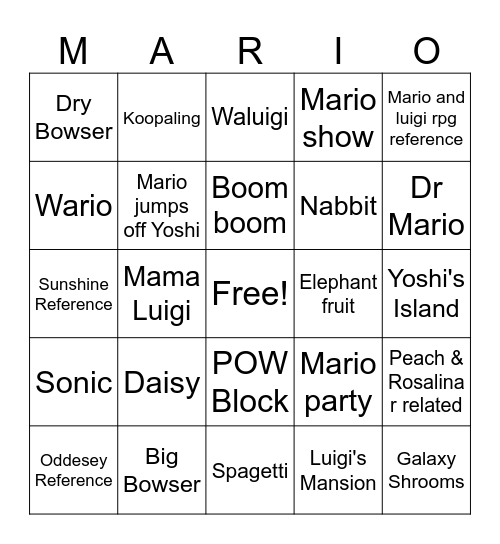 Mario Galaxy Movie Bingo Card