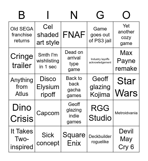 Summer Games Fest 2026 Bingo Card