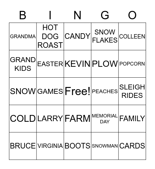 HOLMES FAMILY Bingo Card