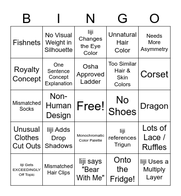Squiiji's Character Design Bingo Card
