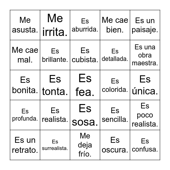 Describir obras de arte - ¡Lotería! Bingo Card