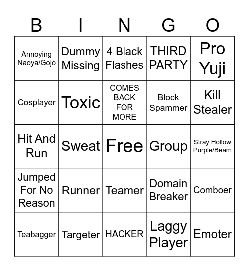 JJS Bingo Card