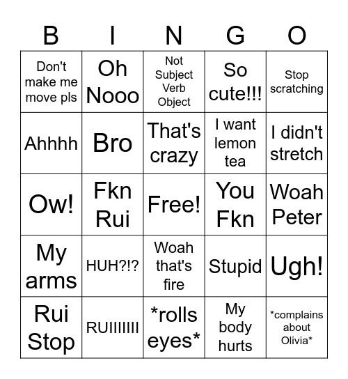 Daphne bingo Card