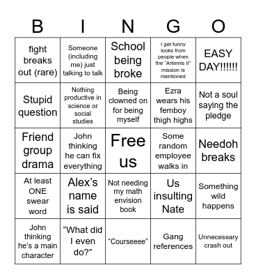 School bingo Card