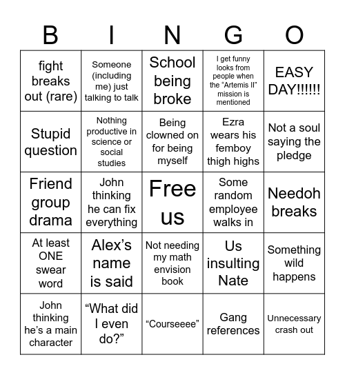 School bingo Card