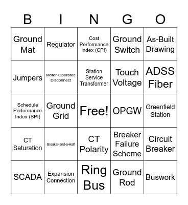 Substation Bingo #1 Bingo Card