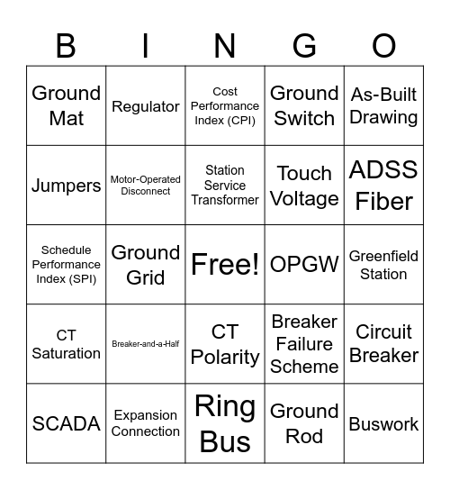 Substation Bingo #1 Bingo Card
