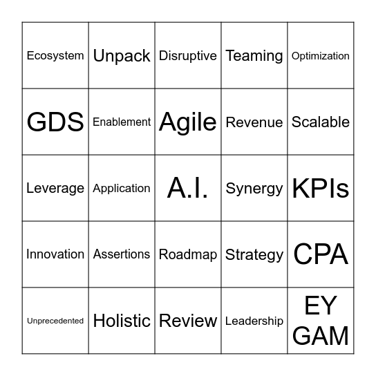 Corporate Buzzword Bingo Card