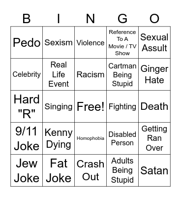 South Park Bingo Card