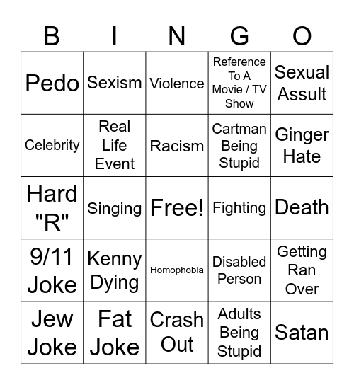 South Park Bingo Card