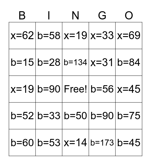 Triangle Angle Bingo Card