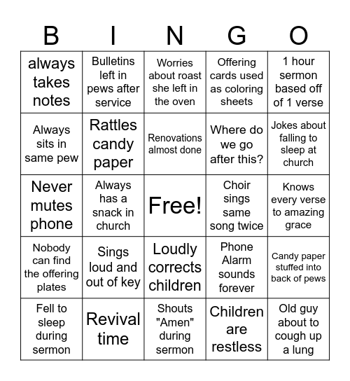 Temple Bingo Card
