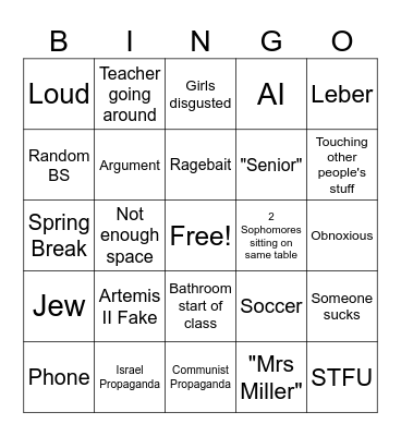 2nd Period Bingo Card
