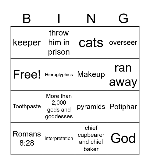 God Blesses Joseph Bingo Card