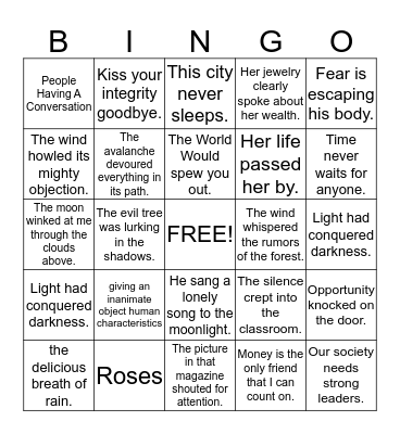 Personification  Bingo Card