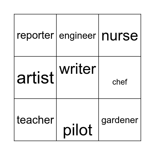My future job Bingo Card