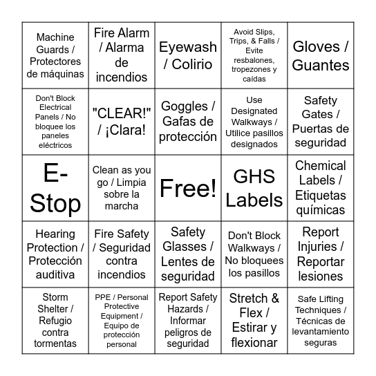 2024 April/Abril TEA Safety Bingo/Bingo de seguridad Bingo Card