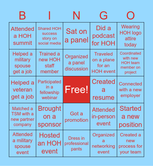 HOH Q1 Bingo (Must have been done in 2026) Bingo Card