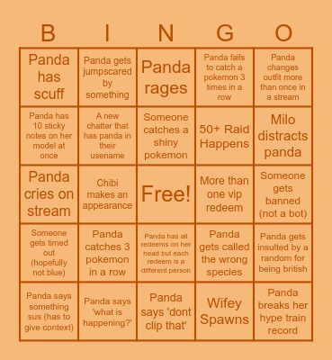 Panda Subathon Bingo Card