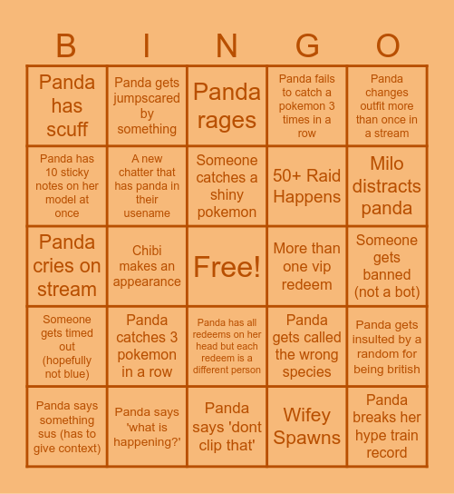 Panda Subathon Bingo Card