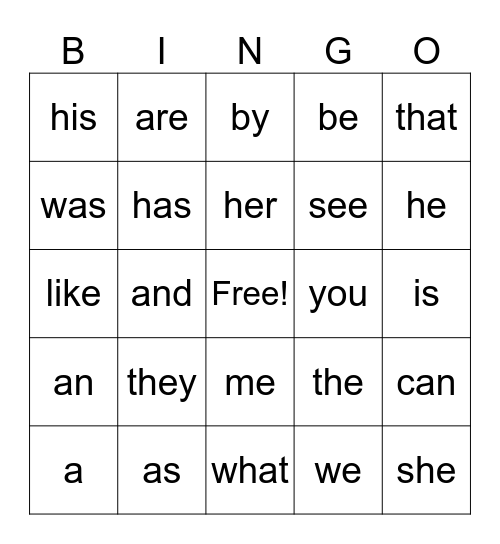 Red Words Bingo! Bingo Card