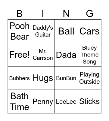 Carrson Bug Bingo Card