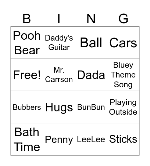 Carrson Bug Bingo Card