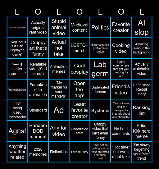 TikTok FYP Bingo Card