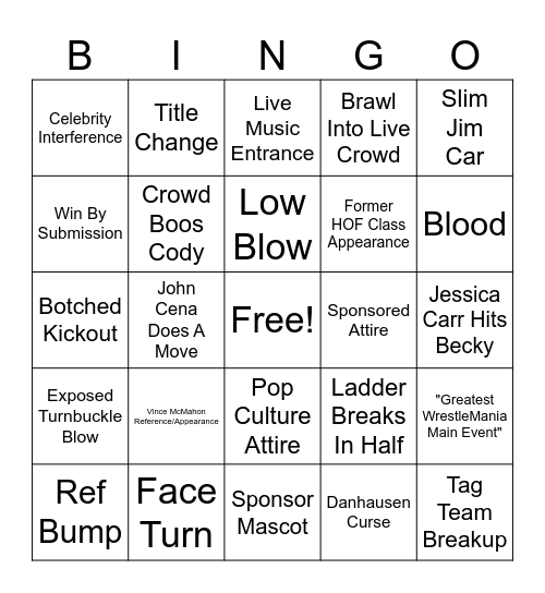 WRESTLEMANIA BINGO Card