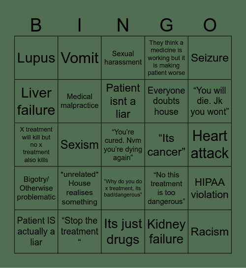 HOUSE MD BINGO Card