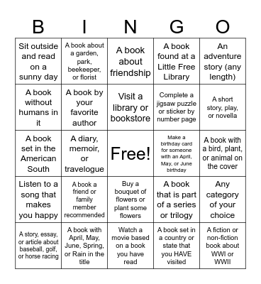 Spring Reading Bingo Card