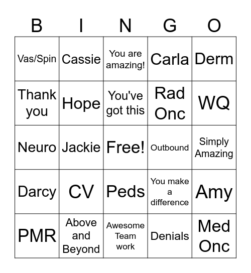 Employee Appreciation Week Bingo Card