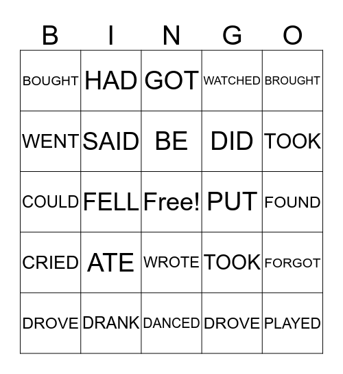 IRREGULAR VERBS Bingo Card